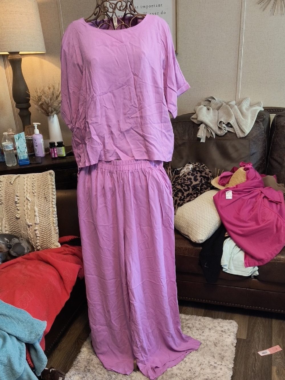 Zenana Outfitters Lavender Short Sleeve Tee/Pants Set